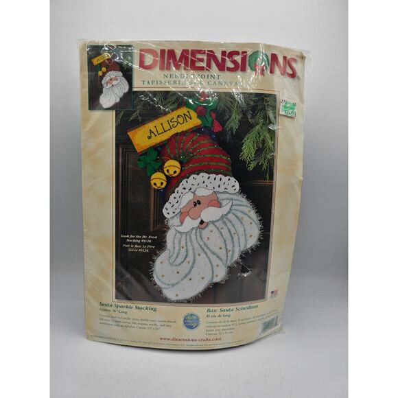 Dimensions Santa Sparkle 16" Stocking Needlepoint Kit 9133 Christmas Sequin Yarn - Picture 1 of 3